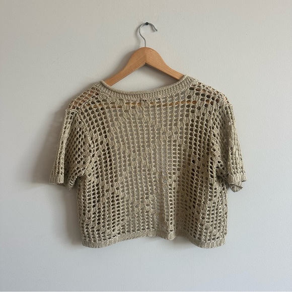⚡️ Sweaterworks Tan Cream Knit Lightweight Short Sleeve Cardigan - Picture 9 of 11
